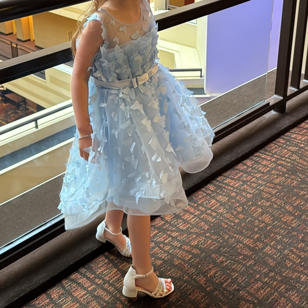 MIA Blue and White Formal Dress with Dreamy Tulle Layers